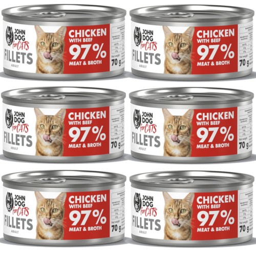 John Dog For Cats Fillets Kurczak Wołowina 6x70g