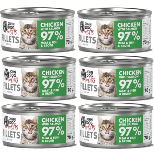 John Dog For Cats Kocięta Fillets Kurczak Łosoś 6x70g