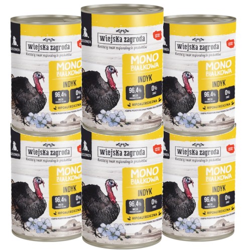 Wiejska Zagroda Monoprotein Szczenięta Indyk 6x400g