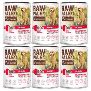 VetExpert Raw Paleo Dog Duo Puppy Beef Rabbit 6x400g