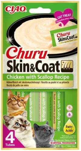 Inaba Cat Churu Creme Skin Coat Chicken Scallop 4x14g