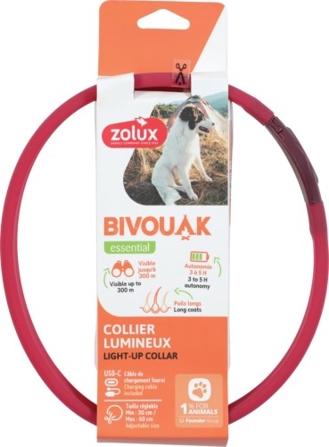 ZOLUX Obroża LED długa sierść BIVOUAK czerwona