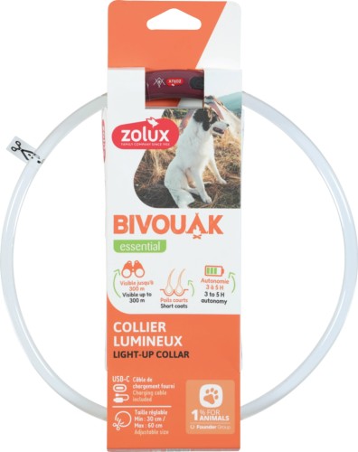 ZOLUX Obroża LED BIVOUAK przezroczysta czerwona