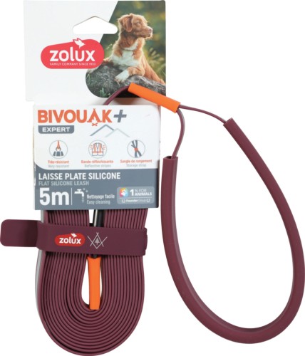 ZOLUX Smycz BIVOUAK Płaska Silikon Czerwona 5m