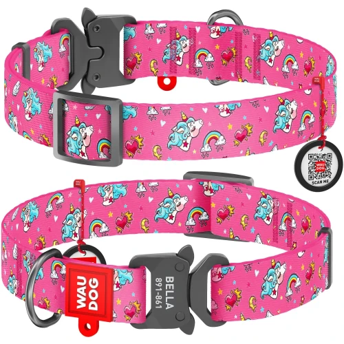 WAUDOG Obroża Nylon z QR Jednorożce M 28-40cm