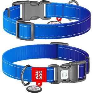 WAUDOG Obroża Nylon z QR Mono Niebieski L  25mm 33-49cm