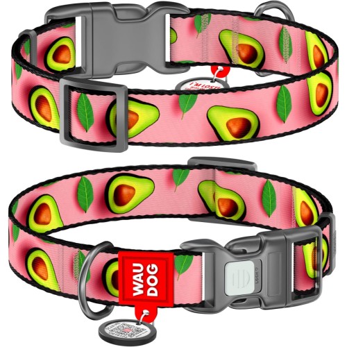 WAUDOG Obroża Nylon z QR Awokado Róż M 28-40cm