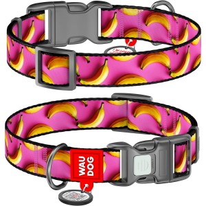 WAUDOG Obroża Nylon z QR Banany Róż M 20mm 28-40cm