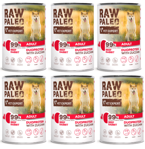 VetExpert Raw Paleo Dog Duo Adult Beef Rabbit 6x400g