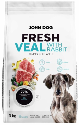 JohnDog Fresh Junior Cielęcina Królik 3kg