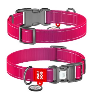 WAUDOG Obroża Mono z QR Różowa L 25mm 33-49cm