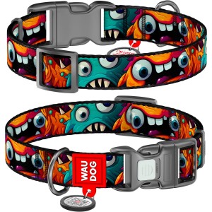 WAUDOG Obroża Nylon z QR Zębate Potwory XXL 35mm 46-70cm