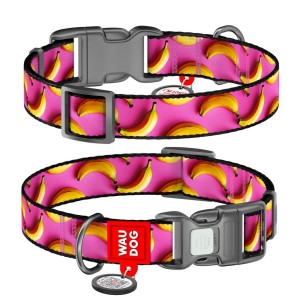 WAUDOG Obroża Nylon z QR Banany Róż XXL 35mm 46-70cm