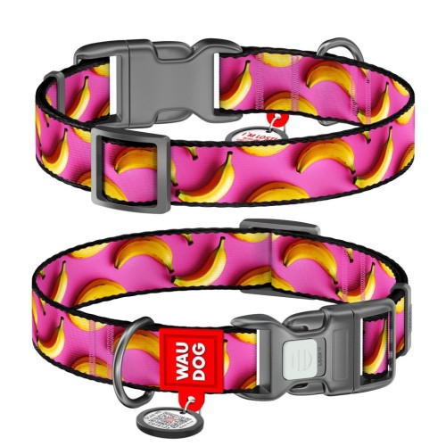 WAUDOG Obroża Nylon z QR Banany Róż XXL 35mm 46-70cm