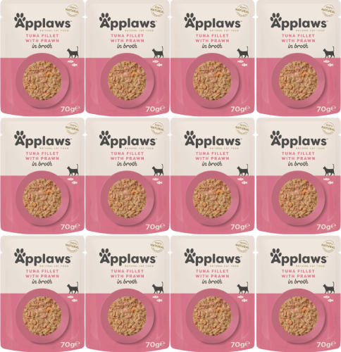 Applaws Cat Pouch Broth Adult Tuna Fillet Prawn 12x70g