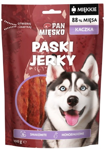 Pan Mięsko Pies Przysmak Paski Jerky Kaczka 100g