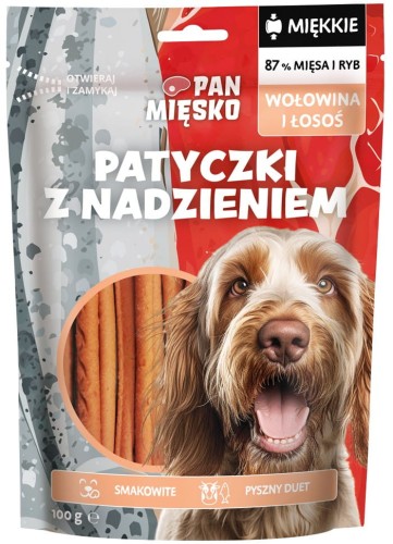 Pan Mięsko Pies Przysmak Patyczki Wołowina Łosoś 100g