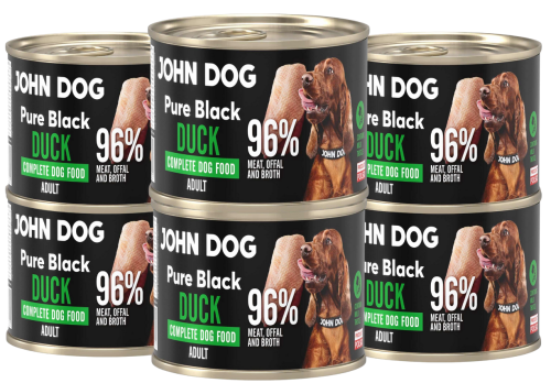 John Dog Pure Black Adult Kaczka 6x200g
