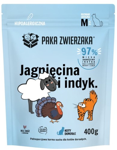 Paka Zwierzaka Sucha Kot M Jagnięcina Indyk 400g