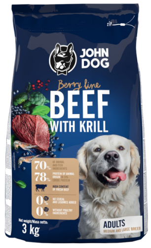 JohnDog BERRY ADULT DUŻE RASY Wołowina Kryl 3kg