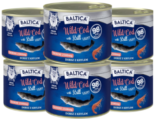Baltica Excellent Kot Mokra Wild Cod Krill 6x185g