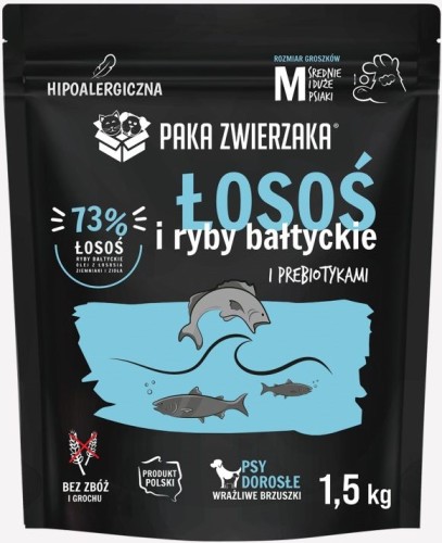 Paka Zwierzaka Sucha Łosoś Ryby Bałtyckie M 1,5kg