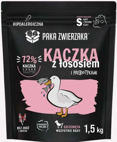 Paka Zwierzaka Sucha Puppy Kaczka Łosoś S 1,5kg