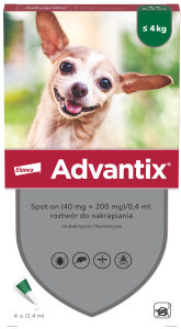 ELANCO Advantix 1 Spot-On Pies do 4kg 4x0,4ml