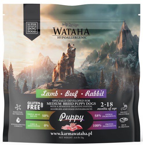 Wataha Sucha Karma Puppy M/L Jagnięcina Wołowina Królik 2kg