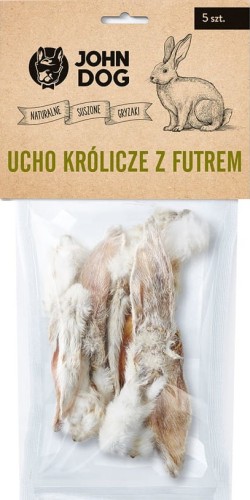 JohnDog Ucho królicze z futrem 5szt