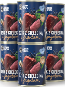 JohnDog Berry Junior Dzik z cielęciną 6x400g