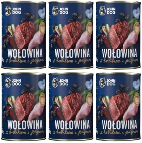 JohnDog Berry Junior wołowina/królik/jeżyny 6x400g