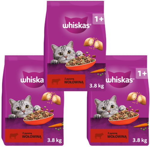 Whiskas Sucha Wołowina 3x3,8kg