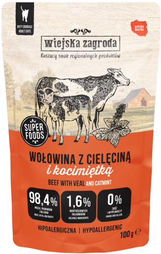 Wiejska Zagroda Kot Mokra Wołowina z Cielęciną 100g