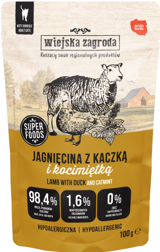 Wiejska Zagroda Kot Mokra Jagnięcina z Kaczką 100g