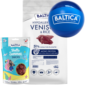 Baltica Monoprotein Adult Venison Rice L/XL 12kg + piłka + przysmak