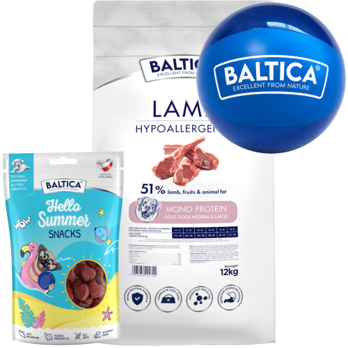 Baltica Monoprotein Adult Lamb Rice M 12kg + piłka + przysmak 100g