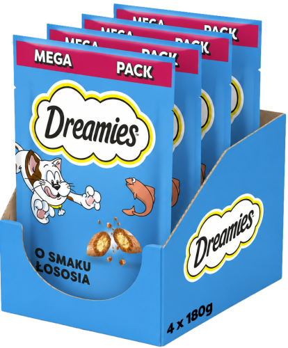 DREAMIES chrupiące przysmaki dla kota smaczki z łososiem 4x180 g (720 g)