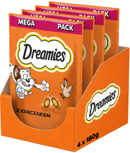DREAMIES chrupiące przysmaki dla kota smaczki z kurczakiem 4x180 g (720 g)
