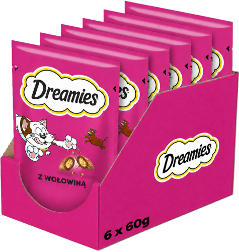 DREAMIES chrupiące przysmaki dla kota smaczki z wołowiną 6x60 g (360 g)
