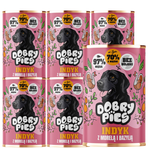Dobry Pies Indyk Morela Bazylia 6x400g