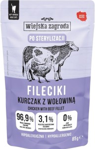 Wiejska Zagroda Kot Fileciki Sterilised Kurczak Wołowina 85g